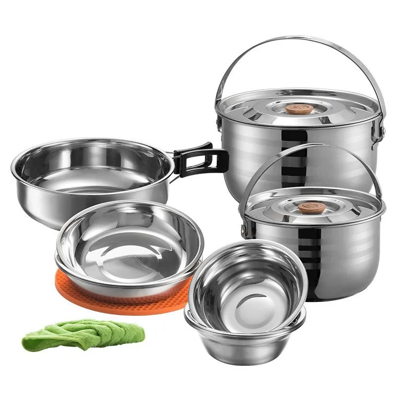 

Stainless steel, pot set, outdoor 6 people, outdoor, camping, pot set