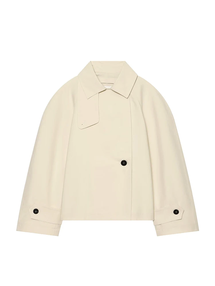TFMLN 2026 Women Trench Coat Lapel Loose Cropped Jacket Casual Simple Style Single Breasted Outerwear Windbreaker New Female