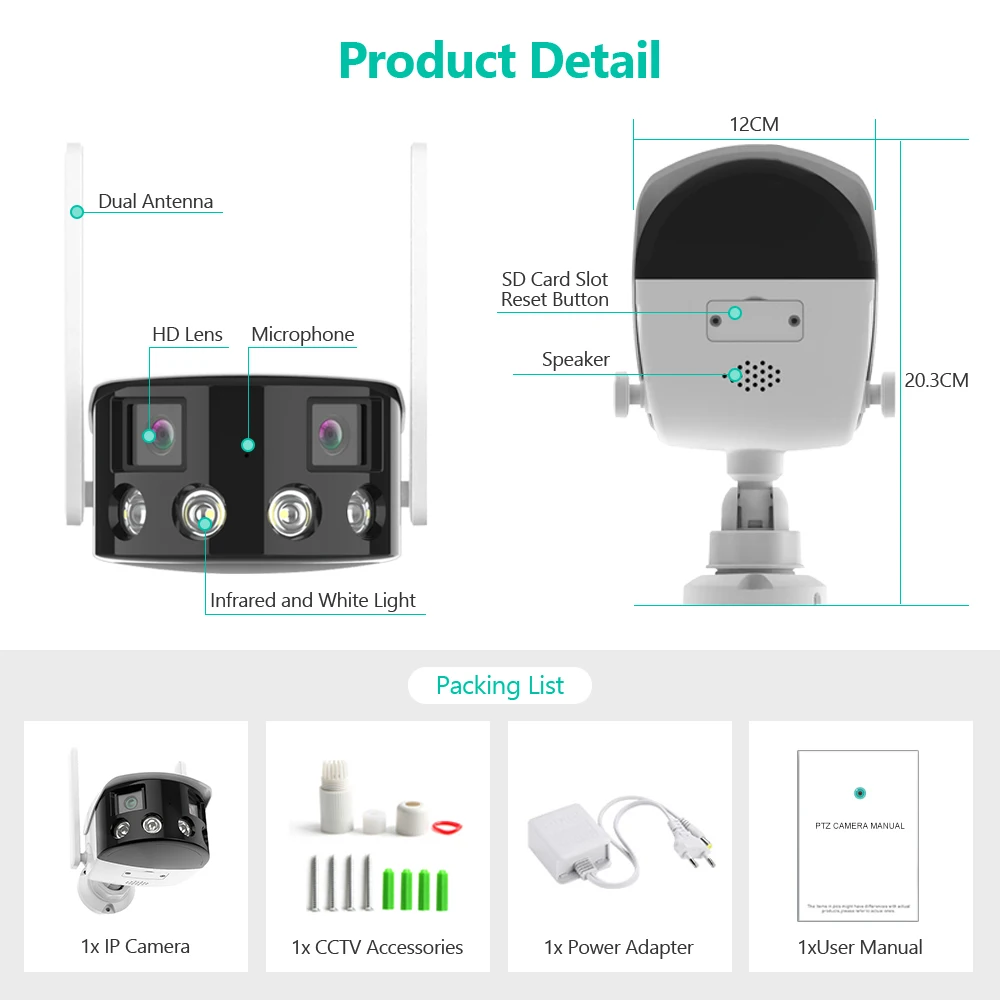 4K 8MP 180 ° Ultra ampio angolo di visione panoramica WIFI doppia lente telecamera IP fissa esterna 4MP AI telecamera di sicurezza con rilevamento