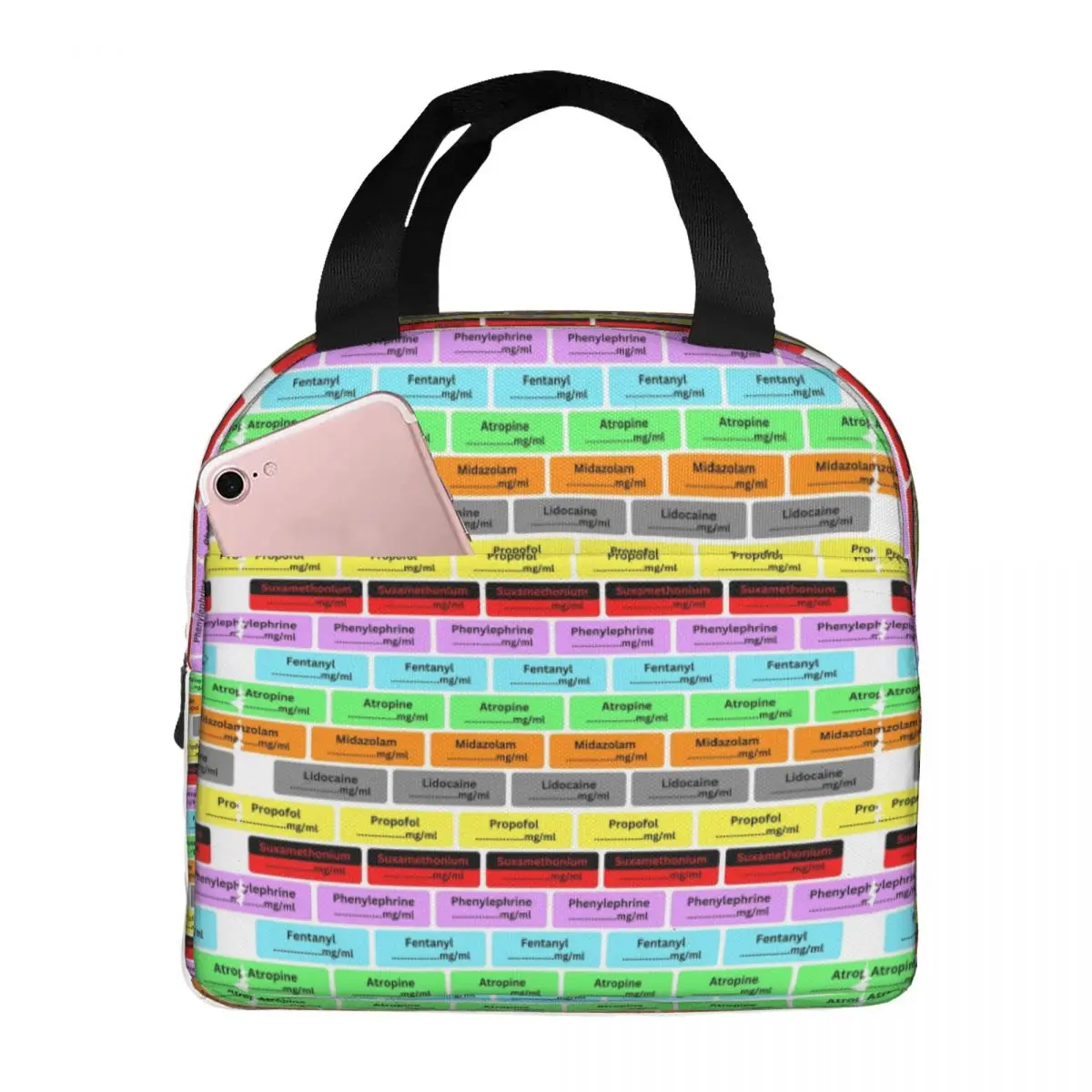 Anesthetic Labels For Anaesthesist Insulated Lunch Tote Bag for Women Medical Nurse Resuable Cooler Thermal Food Lunch Box