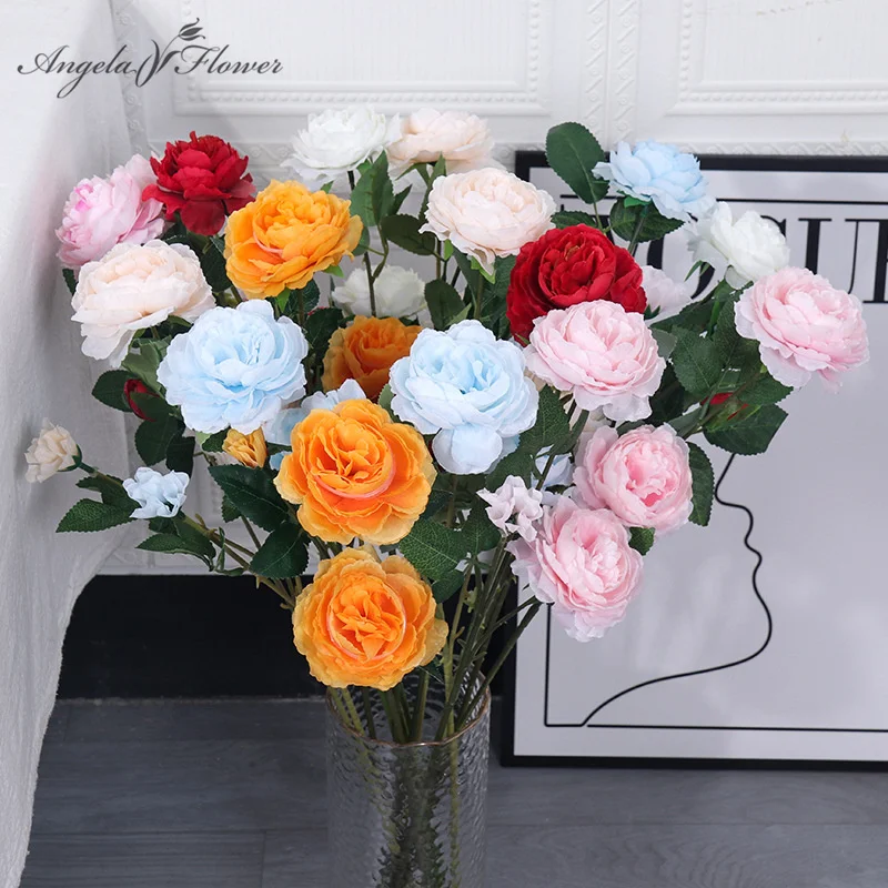 3 فرع الفاوانيا روز جدار زهرة وهمية، النمط الغربي، DIY الزفاف، حفلة المنزل، المكتب، الفندق، ديكور المكتب #1