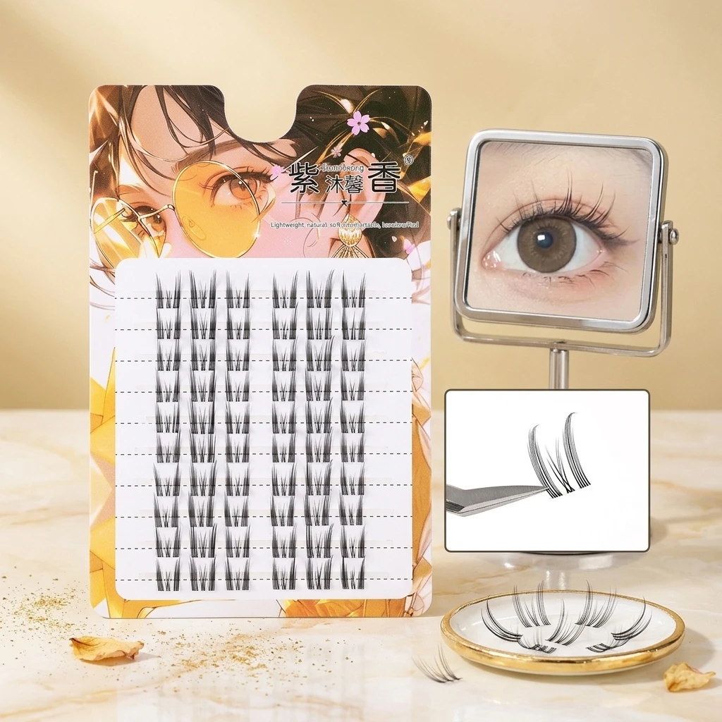 10 Row Transparent Stem Lashes Cat Elf Segmented Style False Eyelashes Natural Curling Lazy Eyelash Extensions For Daily Makeup