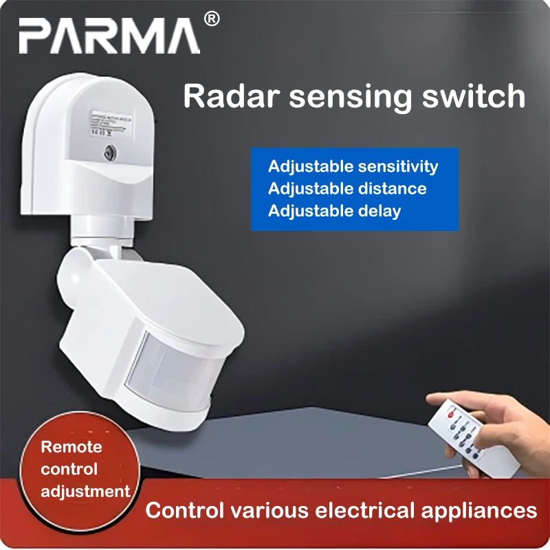 Wall-mounted identification sensing module for microwave radar sensor, allowing remote adjustment of outdoor radar sensing switc