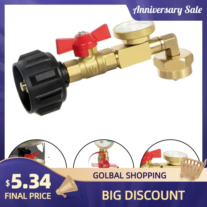 Upgraded Propane Refill Adapter 20lb to 1lb converter, Design with Valve and Gauge, QCC1 Propane Refill Adapter 90-Degree Elbow
