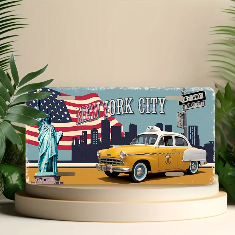 2D Flat, 2D Flat - [Enabled] 2D Flat, 1pc, Car Decorative Accessory, for Decorative Use Only, New York City License Plate Set an