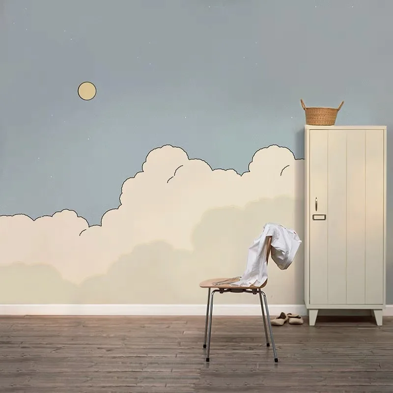 Sky cloud wallpaper, children's room wallpaper, boys and girls, Nordic bedroom wall fabric, cozy kindergarten hanging murals