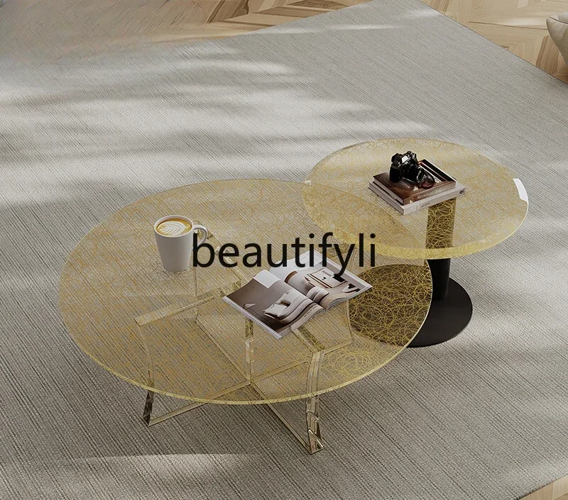 

Italian acrylic coffee table transparent suspended household small apartment wired glass coffee table