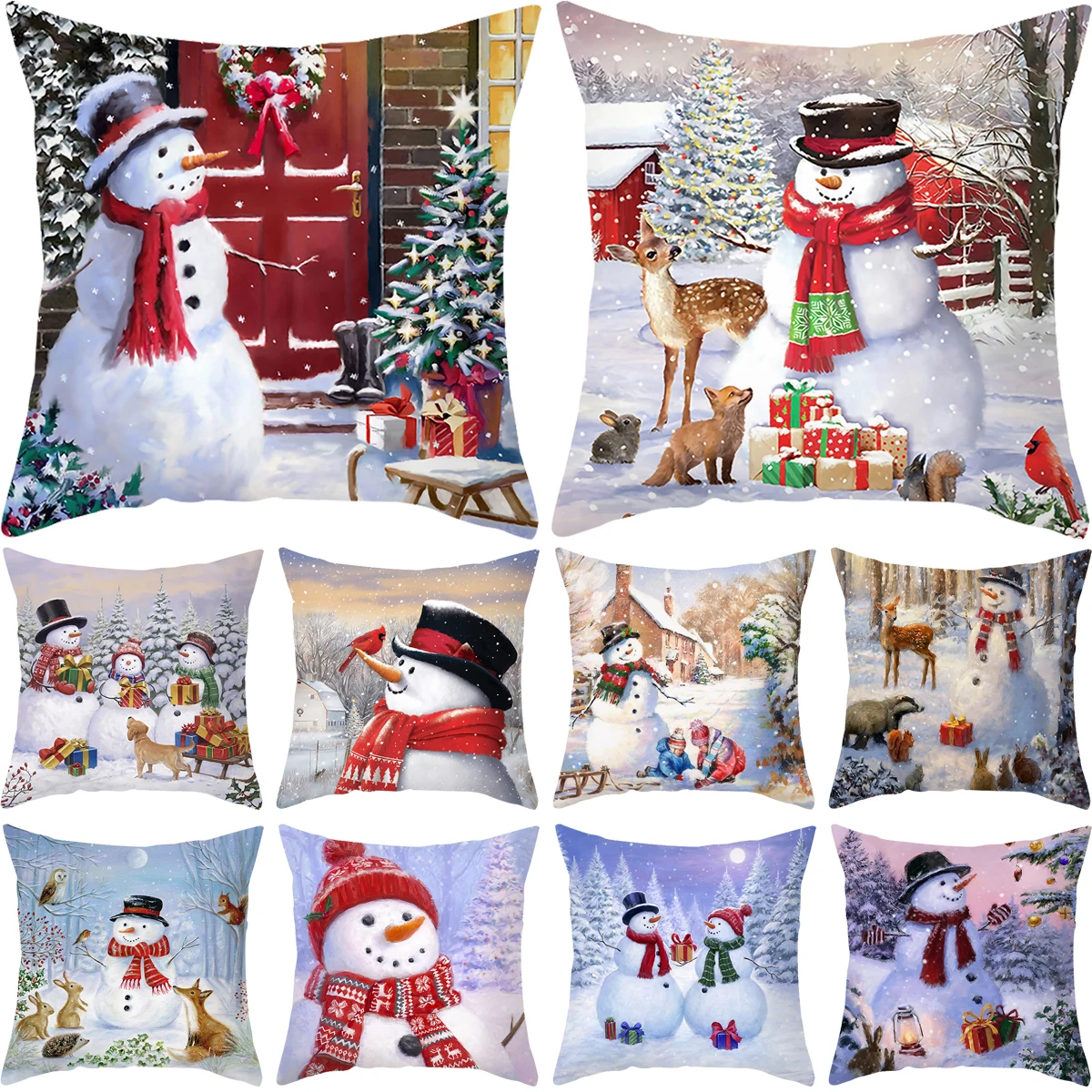Christmas Snowman Cushion Cover 2025 Merry Christmas Decorations for Home Navidad Cristmas Pillowcase Xmas Gifts New Year 2026