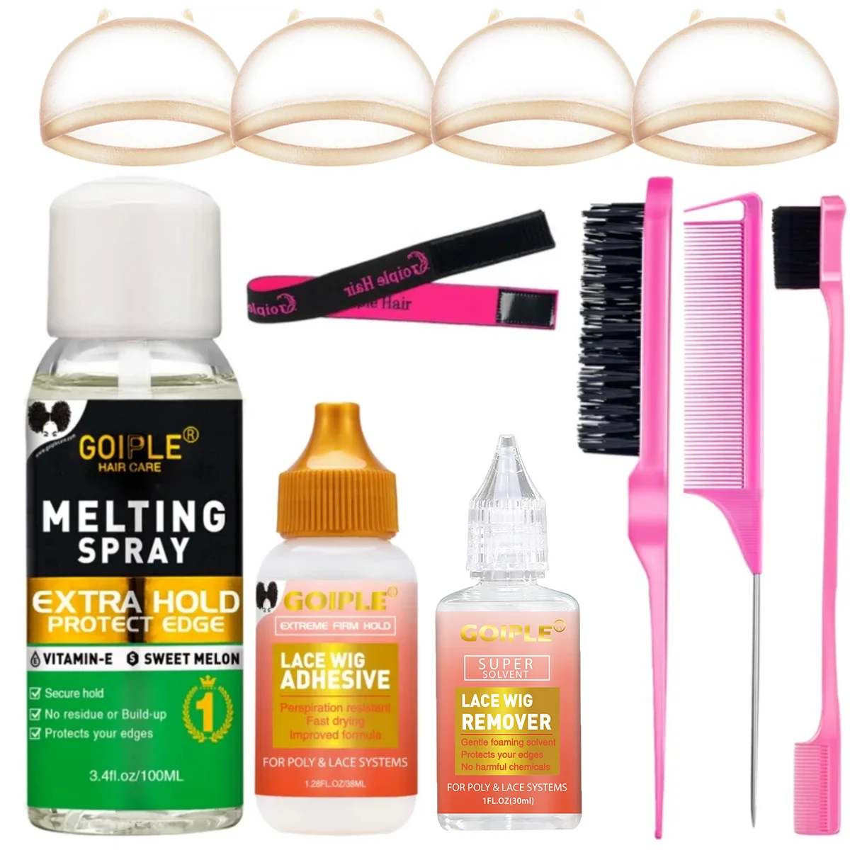 Lace Wig Installation Kit, Strong Hold Melting Spray Wig Glue Adhesive Remover Wear Daily Party Cosplay for Women Wig Beginners