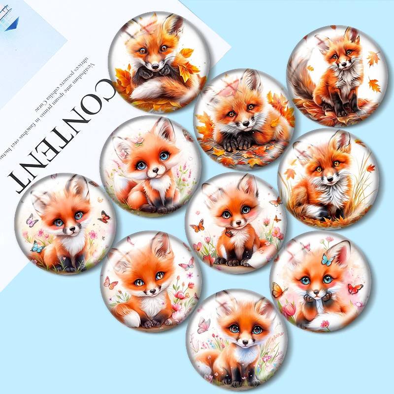 

Watercolor Fox and Butterfly 10p 12mm/18mm/20mm/25mm Round photo glass cabochon flat back Making findings Jewelry