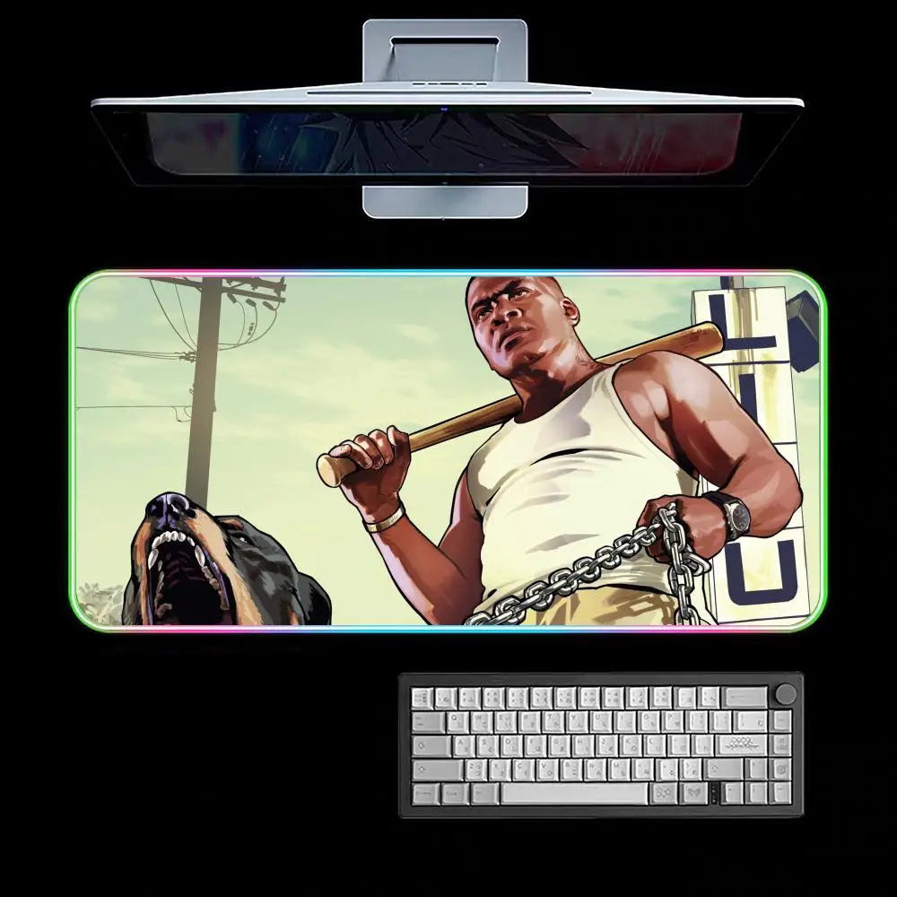 لوحة ماوس أوتوماتيكية من Game GTA Grand Theft RGB لوحة ماوس ألعاب مكتبية حصيرة HD Gamer كبيرة بإضاءة LED XXL #4