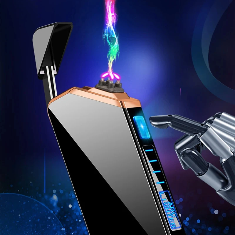 Metal Windproof Portable Dual Arc Electric Flameless Plasma USB Unusual Touch Sensing Lighter Outdoor Cigar Gift for Men