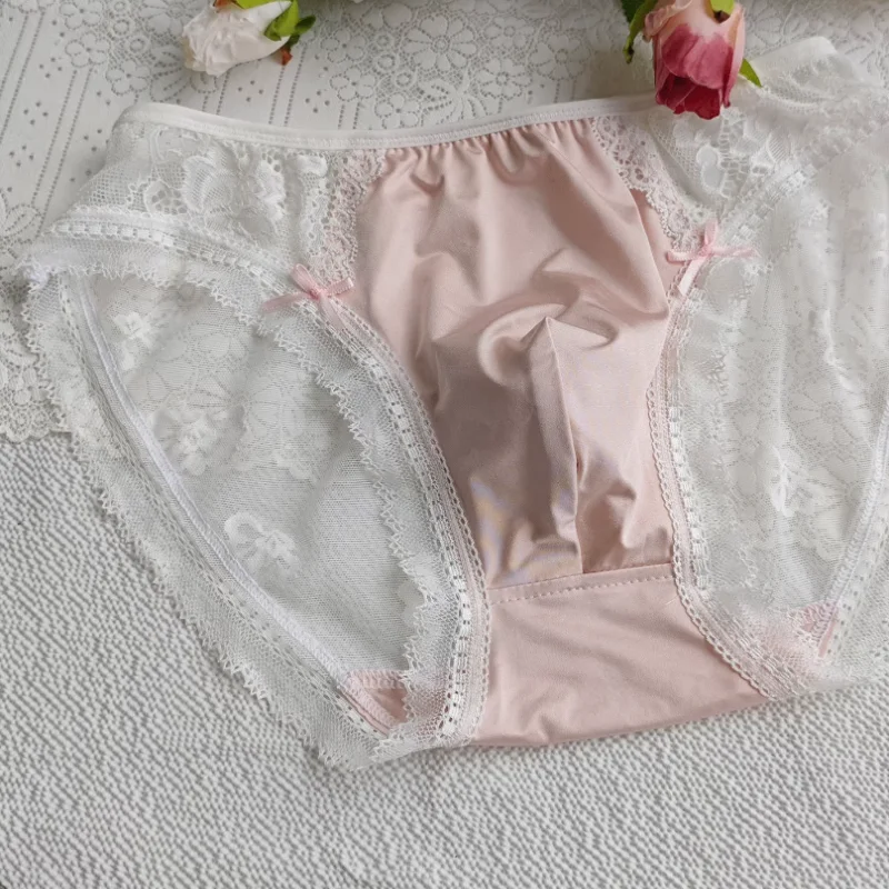 Men Sexy Floral Lace Underwear Satin Comfortable Breathable Healthy Quick Dry Panties LGBQ DJ Club Bar BF Private Party Costumes