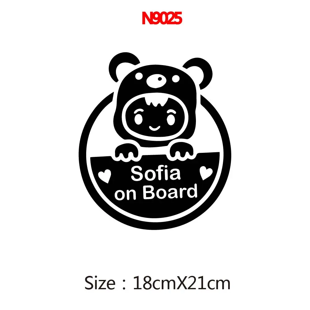 1PC Cute Bear Girl Custom Baby Name Removable Decal For Car Window Decor Auto Sticker Baby on Board view 3