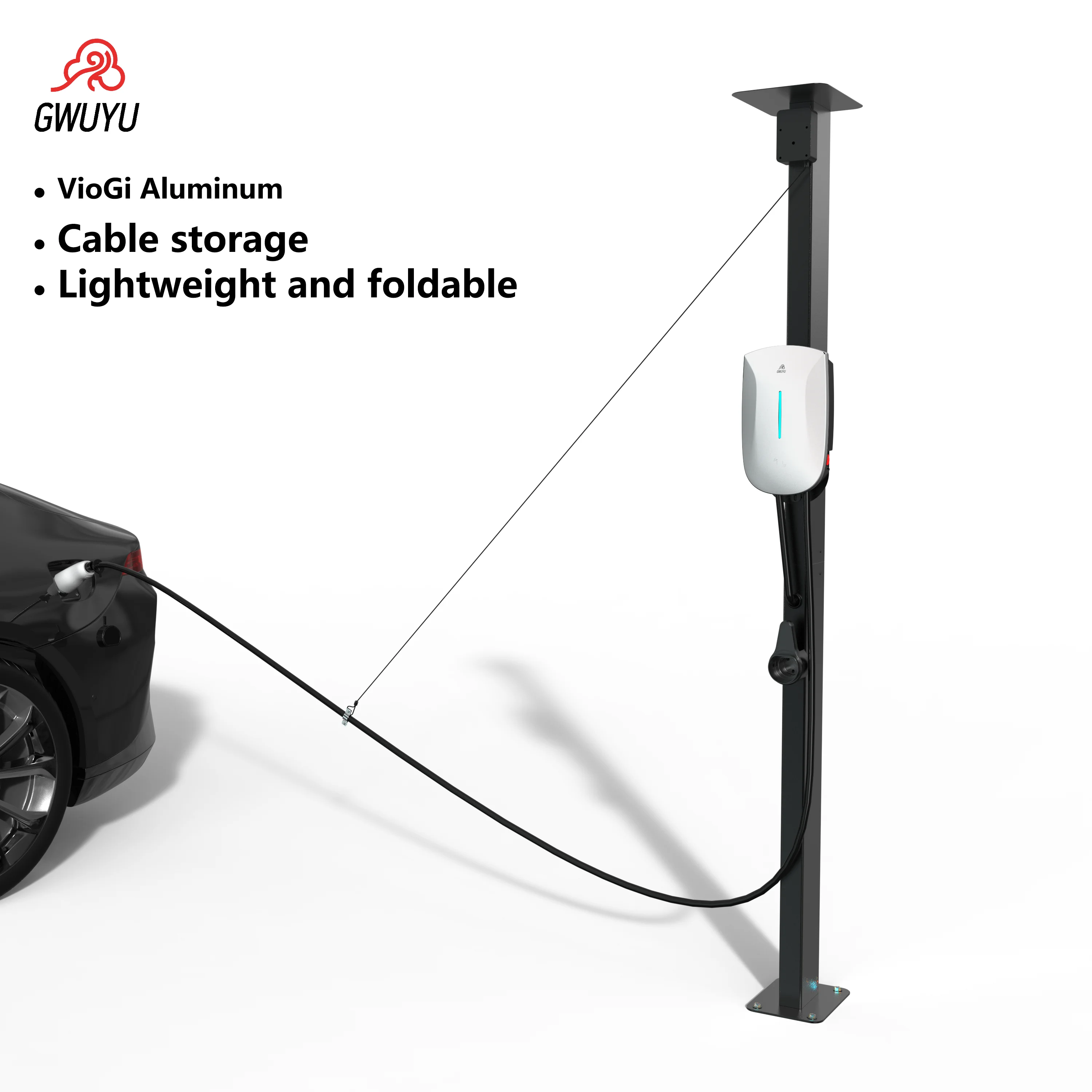 Base de Carga para Vehículos Eléctricos con Soporte para Almacenamiento de Cables, Compatible con Conector de Pared Tesla Tipo 2 J1772 GBT EVSE, Poste de Montaje para Estación de Carga