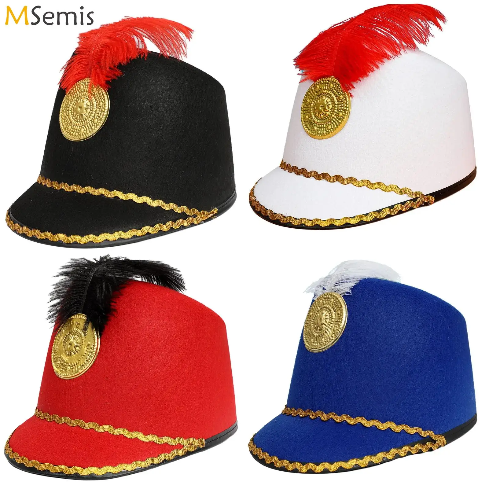 

Stylish Drum Band Hat Feather Cap Halloween Theme Party Circus Cosplay Stage Performance Accessories American Marching Band Hat