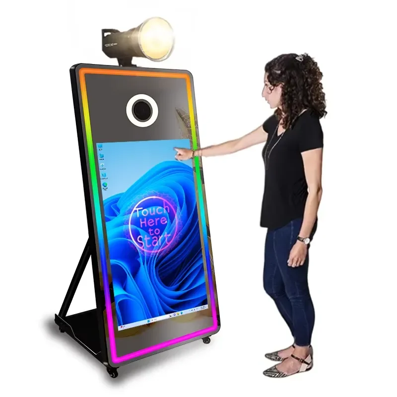 2026 New Mirror Photo Booth Selfie Digital Portable with Touch Screen Magic Mirror Machine Camera Printer Housing