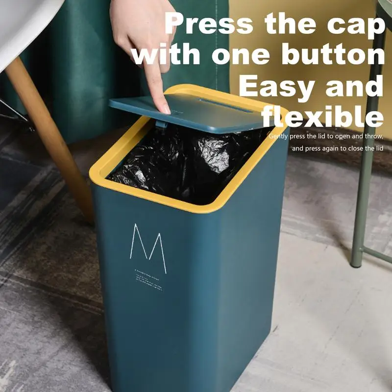 

Bathroom Trash Can Covered Slim Trash Cans With One-Touch Lid Large Capacity For Toilet Living Room Kitchen Household Waste Bins