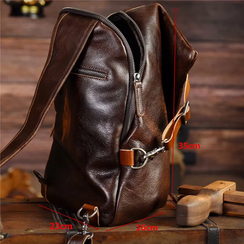 Original vintage designer handmade genuine leather men\'s chest bag fashion luxury outdoor daily real cowhide crossbody bag