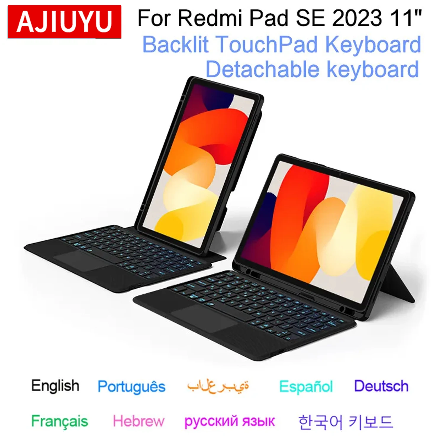 AJIUYU Magic Keyboard Case For Xiaomi Redmi Pad SE 2023 Tablet Redmi Red Mi Pad SE 11 Inch Smart Cover Spanish Portuguese Arabic
