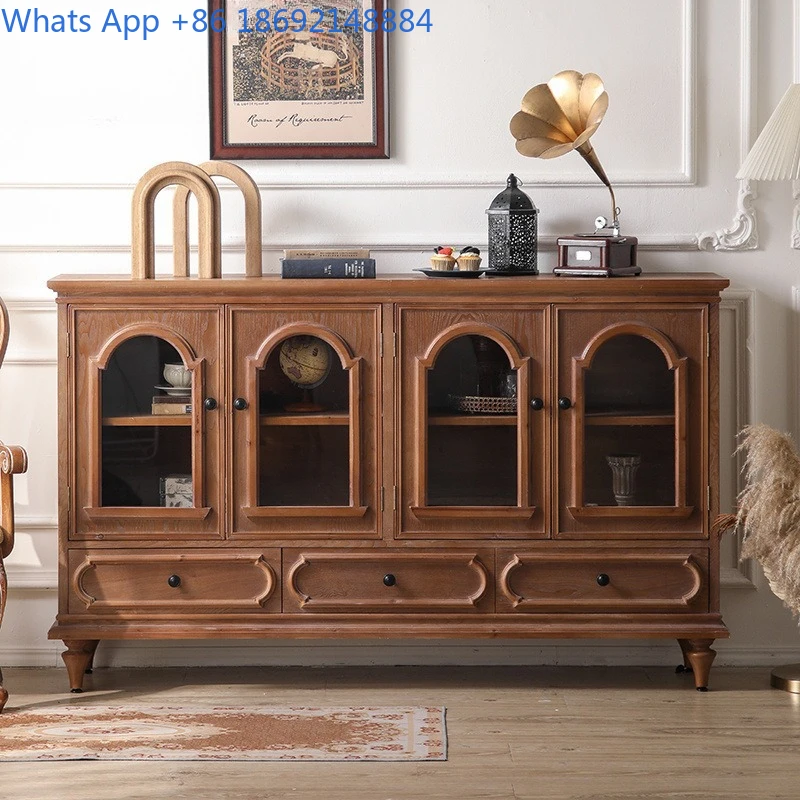 Vintage Style Wooden Glass Door Storage Cabinet for Home Office Living Room Decor Dust Proof Display Cupboard