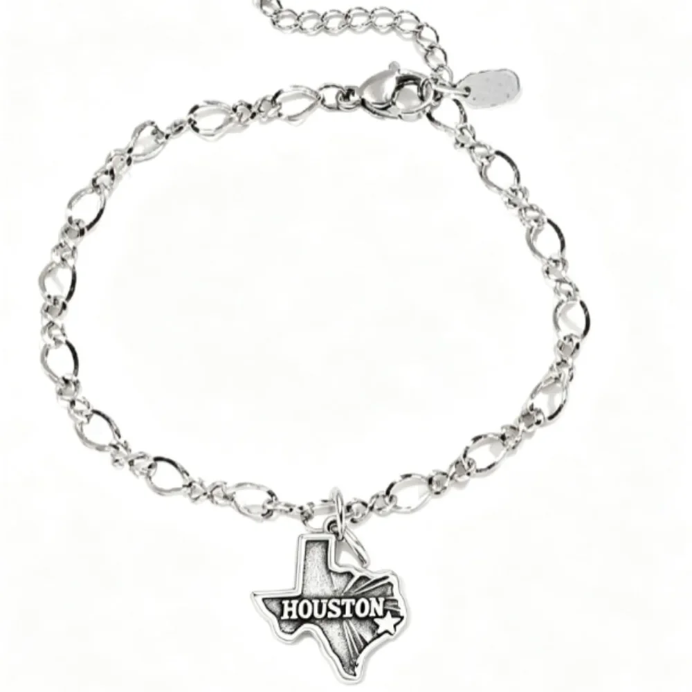 2027 S925 Sterling Silver Trendy Open Oval Link Charm Bracelet Houston Texas State Shape Pink Enamel Tulip Retro Radio Cherry Themed Pendants Adjustable Extension Chain High Quality S925 Silver Great Anniversary Holiday Surprise Gift
