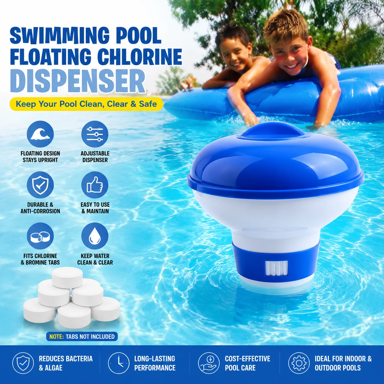 Swimming Pool Floating Chemical Dispenser Chlorine Bromine Tabs Floater Pill Cup for Effervescent Cleaning Tablet Indoor Outdoor view 3