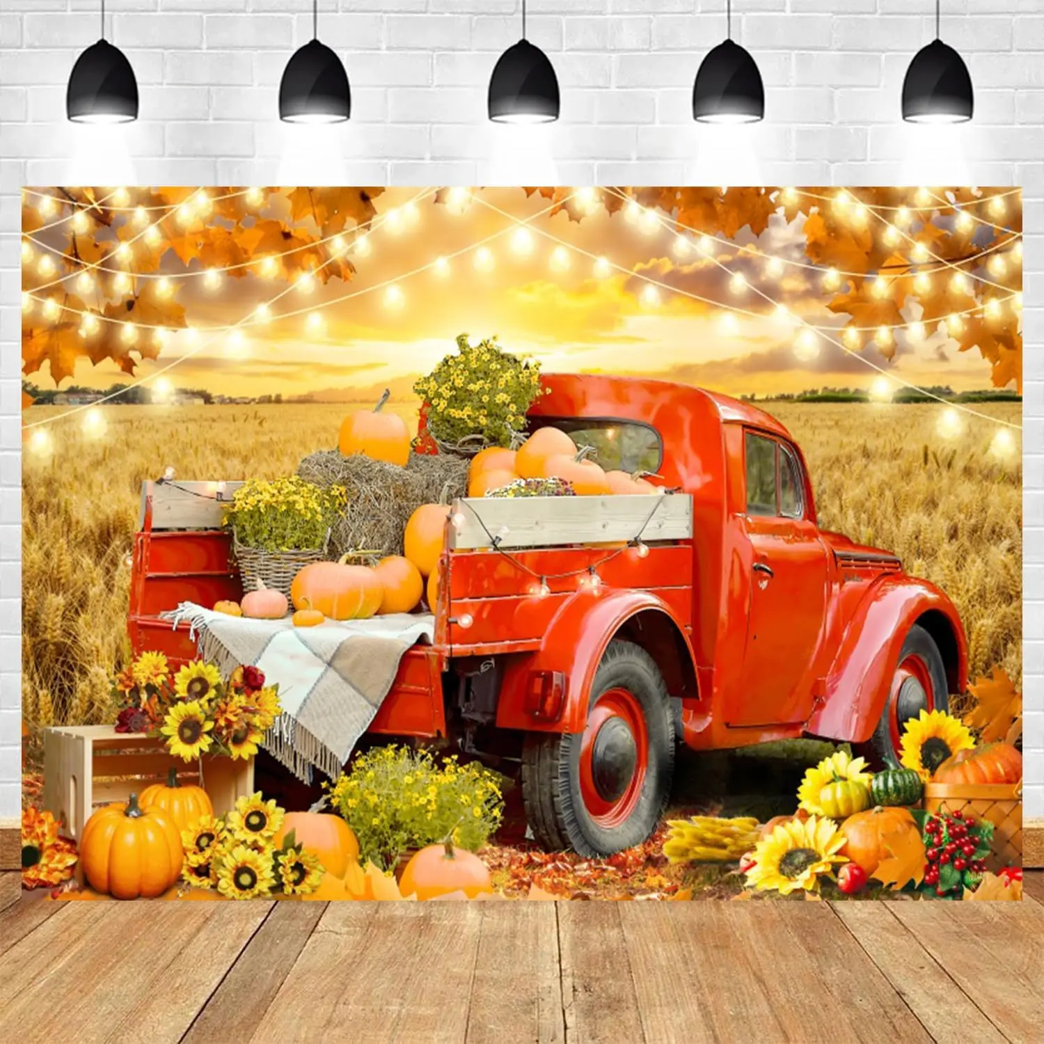 Autumn Fall Pumpkin Truck Tapestry Rustic Harvest Wall Decor Farmhouse Thanksgiving Seasonal Art Print Decoration