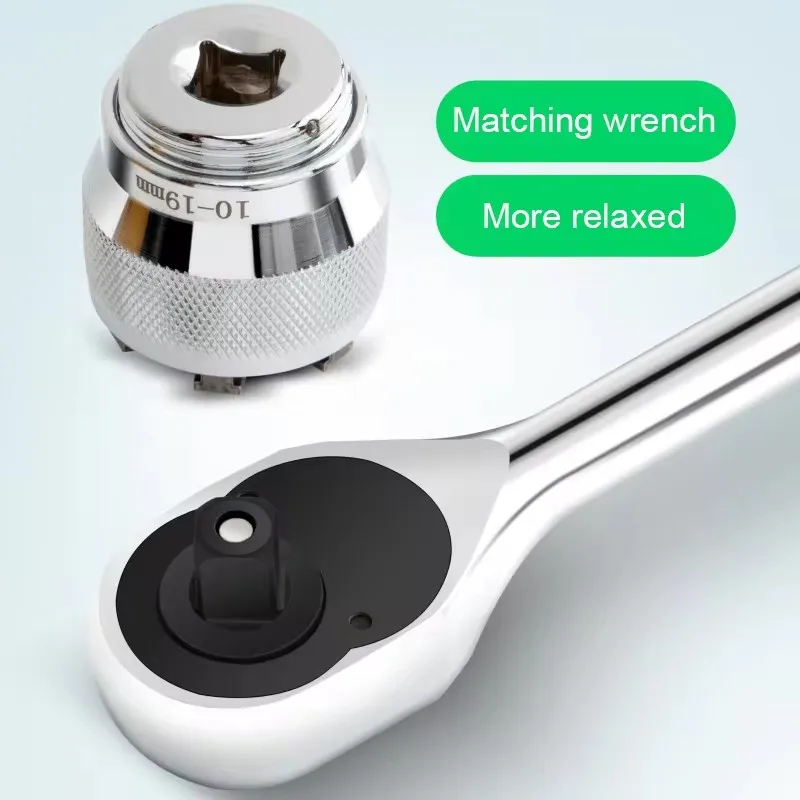 Adjustable Multi-Purpose Socket Wrench Socket 3/8 Inch 10-19mm Drive Wrench Socket Maintenance Manual Tool