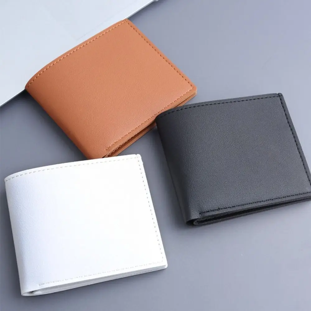 Men Short PU Leather Wallet Simple Solid Color Thin Male Credit Card Holder Small Money Purses Business Foldable Wallet