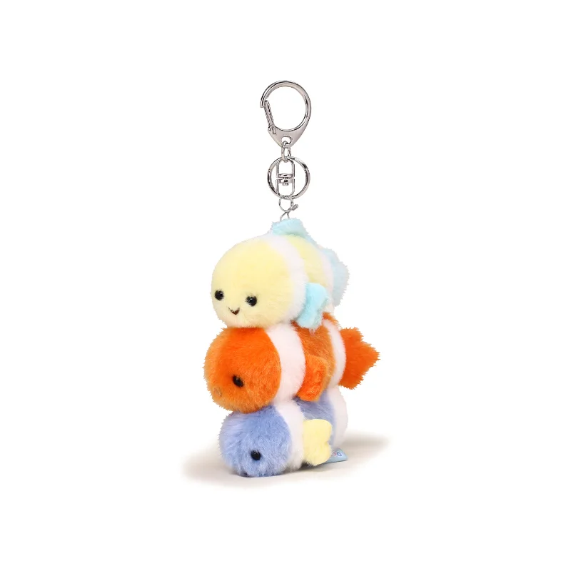 Pequeno peixe empilhamento brinquedos bonito mochila chaveiro dos desenhos animados boneca pingente de pelúcia presente para mulheres chaveiros de pelúcia animais de pelúcia 1 pçs