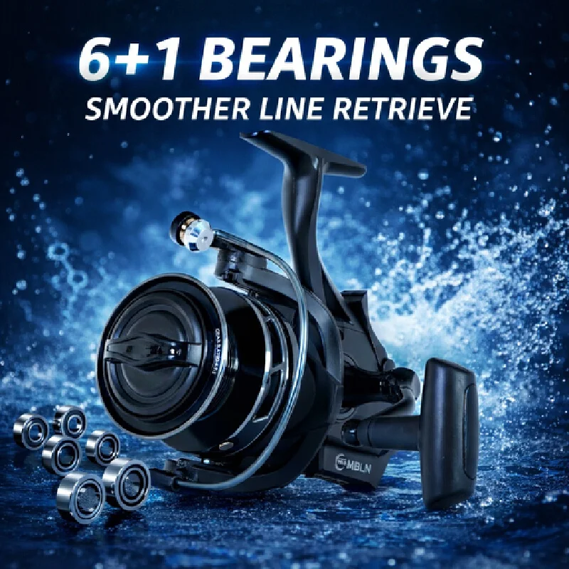 MBLN Spinning Fishing Reel 6+1 Bearings Dual Brake Aluminum Spool Built In Alarm Carp Angling Sea Fishing For Adult Anglers