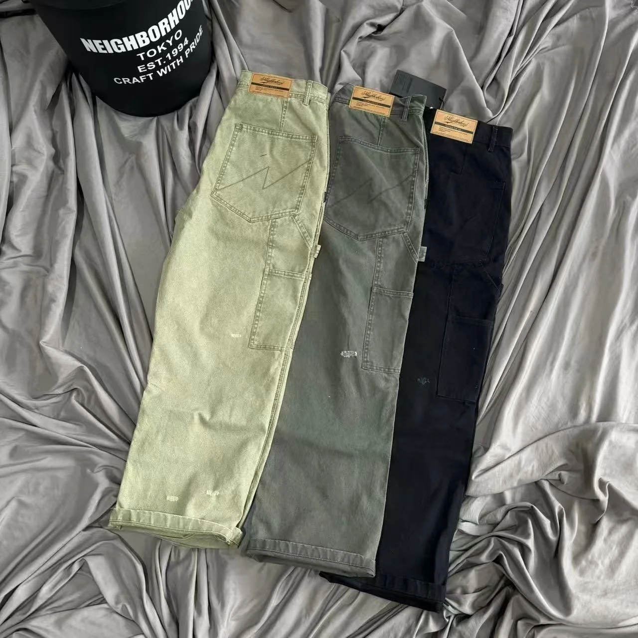 Retro Washed Outdoor Work Trousers Loose Fit Men's Straight Leg Jeans Couples Style Japanese Trendy Casual Pants