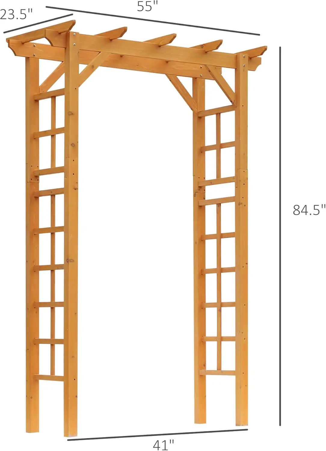 أربور حديقة خشبية مقاس 85 بوصة لحفلات الزفاف والحفلات، تعريشة قوس حديقة خارجية لتسلق الكروم، خشب التنوب، برتقالي #3