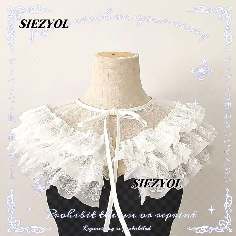 Japanese Lolita Fairy Forest Layered Lace Multi-layer Shawl Cape Sweet Girls Sun-protective Versatile Lace-up False Collar