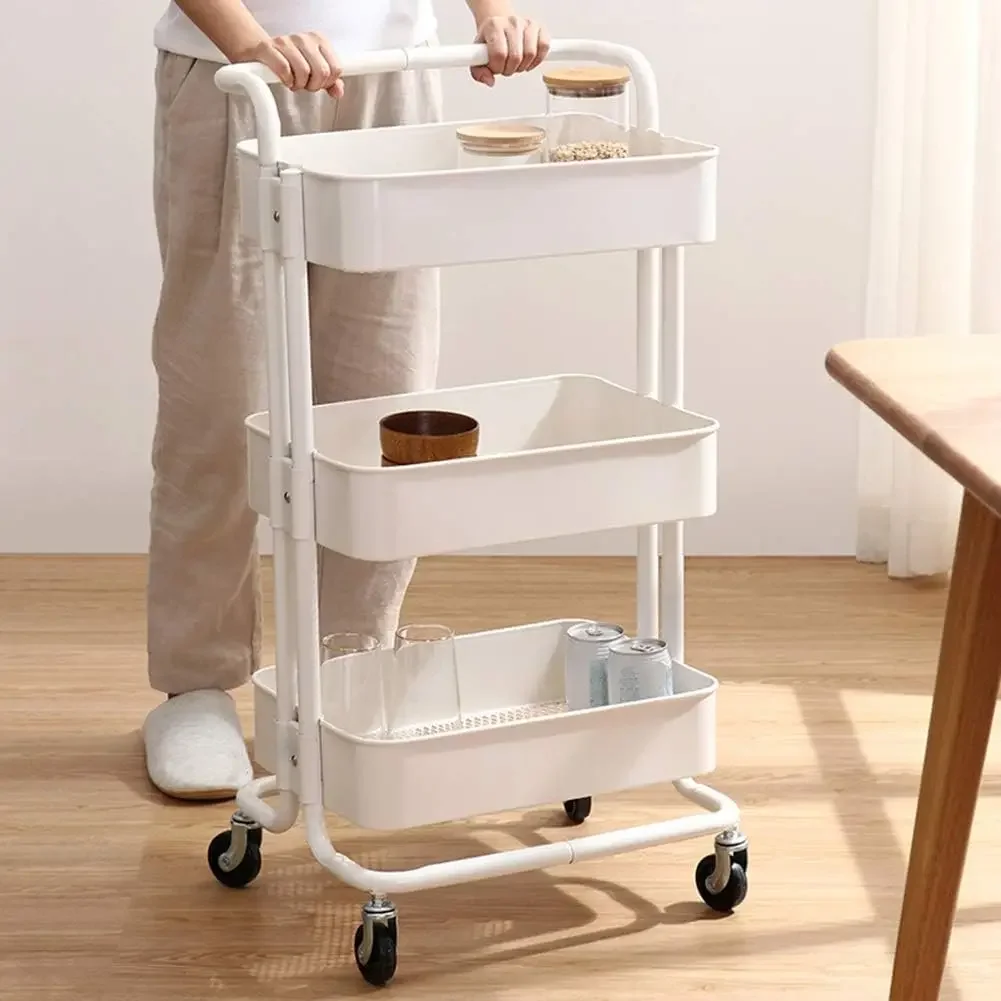 Trolley,Cart,Household Multi-Layer Trolleys,Cart Hotel Bar 3 Layers Swivel Castors Heavy Gauge Stainless Steel Easy to Assemble,