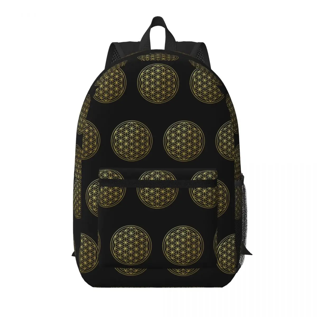 

The Flower Of Life Gold Mandala Student Backpack School Bag Hiking Travel Daypack for Boys Girls Bookbag Shoulder Bags