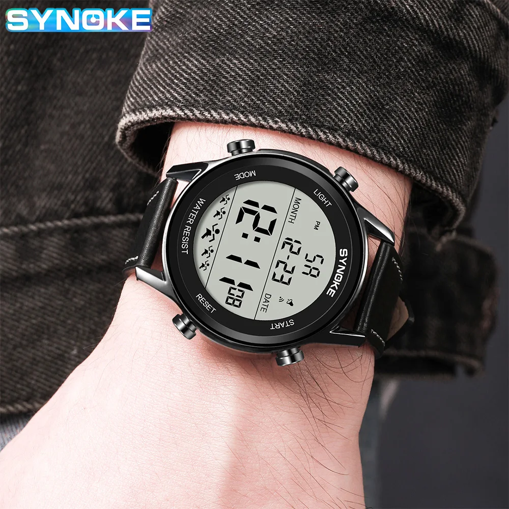 Belt Retro Watch For Men Outdoor Sports Multifunctional Waterproof Large Screen Display Luminous LED Digital For Men Fashion