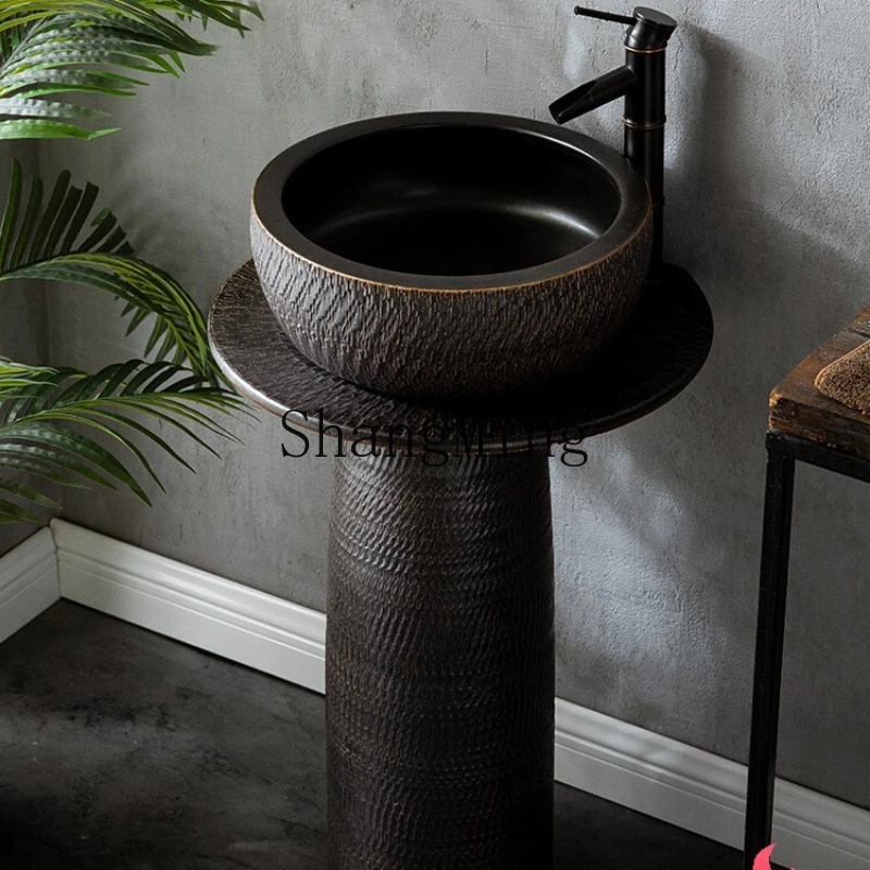 

FG household integrated column washbasin toilet hand wash outdoor round ceramic column basin