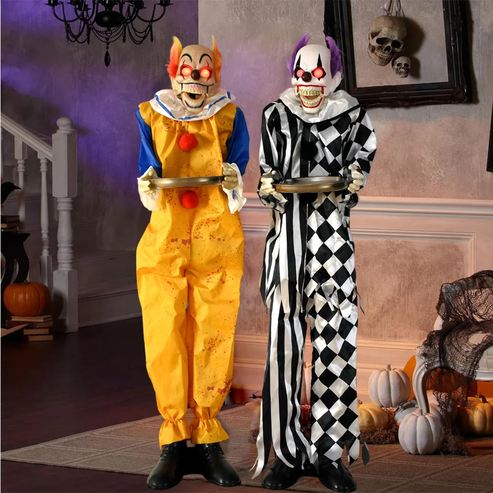 Para decoración de payaso de Halloween, placa final eléctrica, sonido luminoso, adorno de fiesta de habitación embrujada de payaso de pie