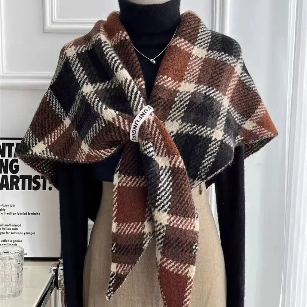 

Клетчатая треугольная накидка-шаль Майярд, мягкий шерстяной шарф, свободный крой, открытый кардиган, шарф Майяра на осень и зиму