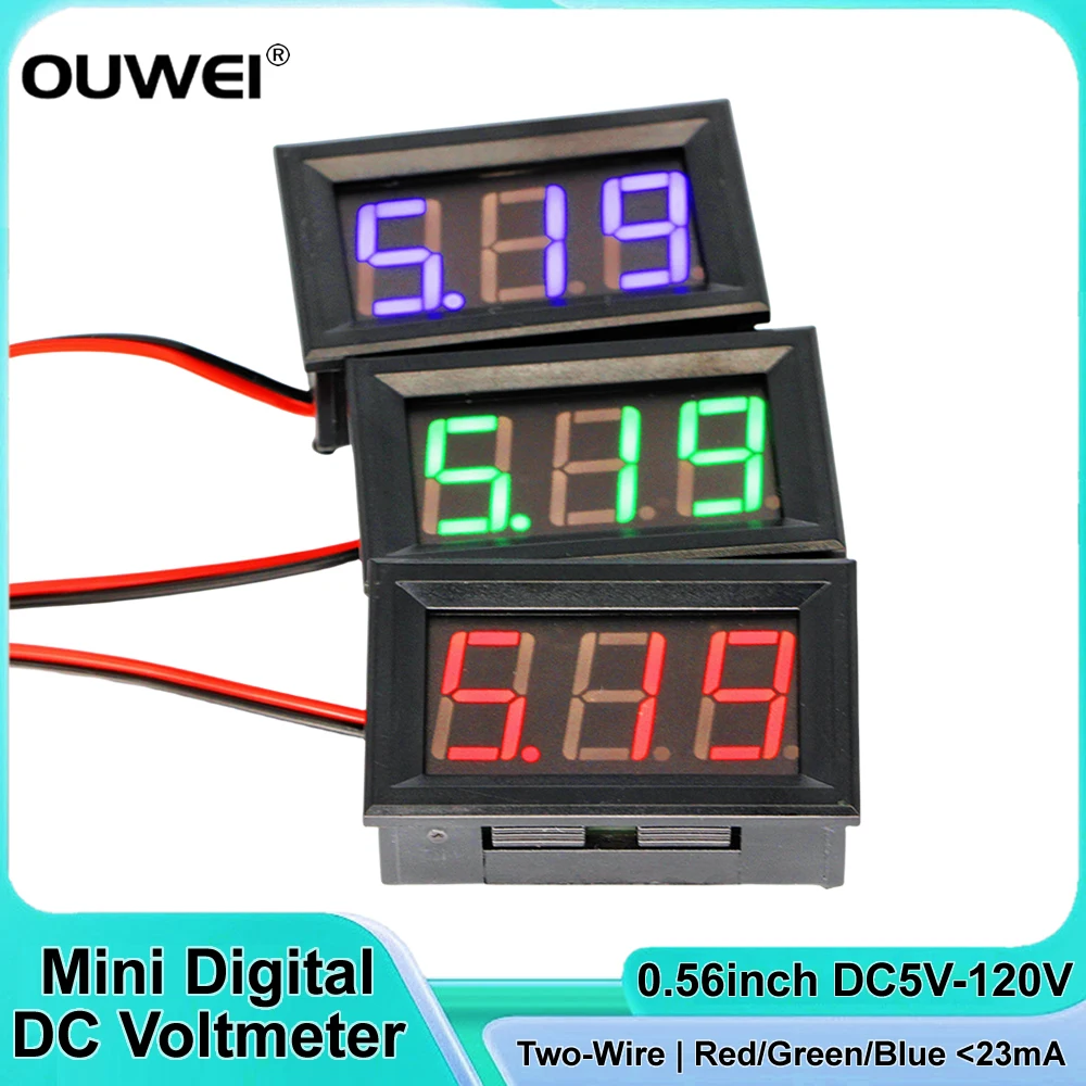 Mini Digital Two-Wire Voltmeter DC5V-120V 0.56 Inch LED Display Panel Voltage Tester Volt Meter Module for Car Red/Blue/Green