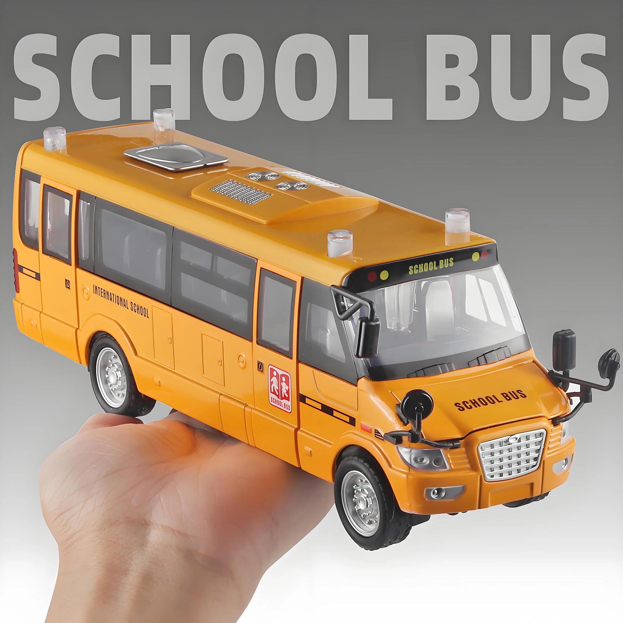 Alloy die-cast yellow school bus model - with simulated sound - lights and open doors for toddlers - toys for children aged 4-8