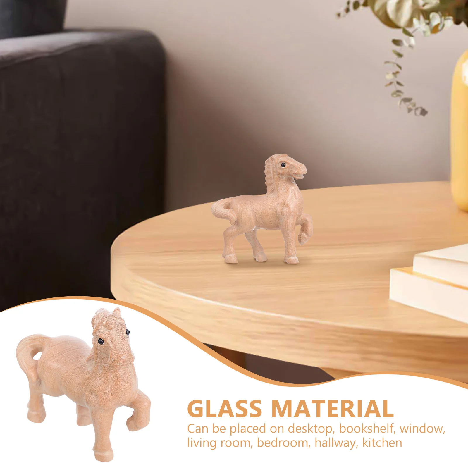 木製馬の像小さな手彫り動物ミニ彫刻ホームオフィスデスク装飾本棚リビングルーム寝室馬