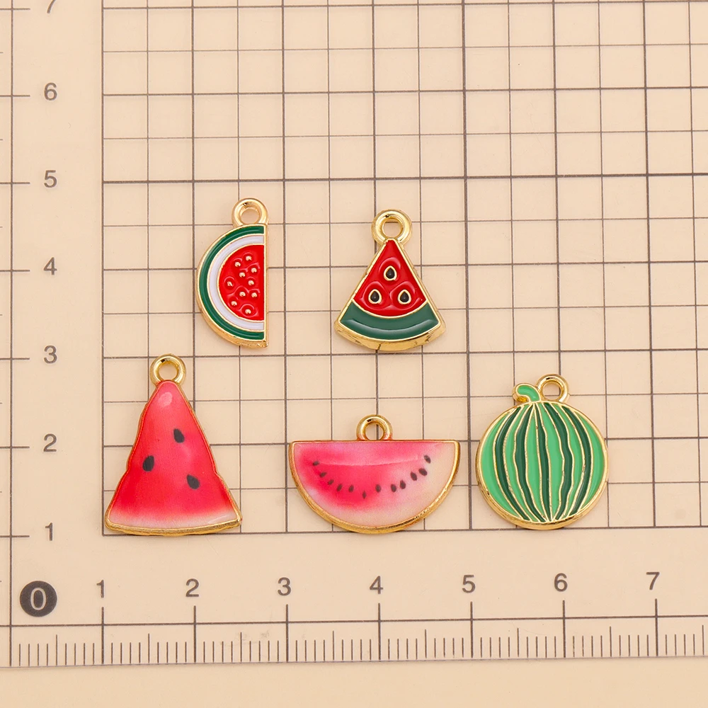 10Pcs Enamel Watermelon Alloy Charms for Cute Ummer Fruit Necklace Pendants Earrings Charm Jewelry Making DIY Accessories Crafts