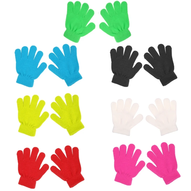 

HUYU Kid's Thick Gloves Toddler Winter Stretchy Warm Full Fingers Mittens 7 Colors Knitted Gloves for Toddler Multicolor