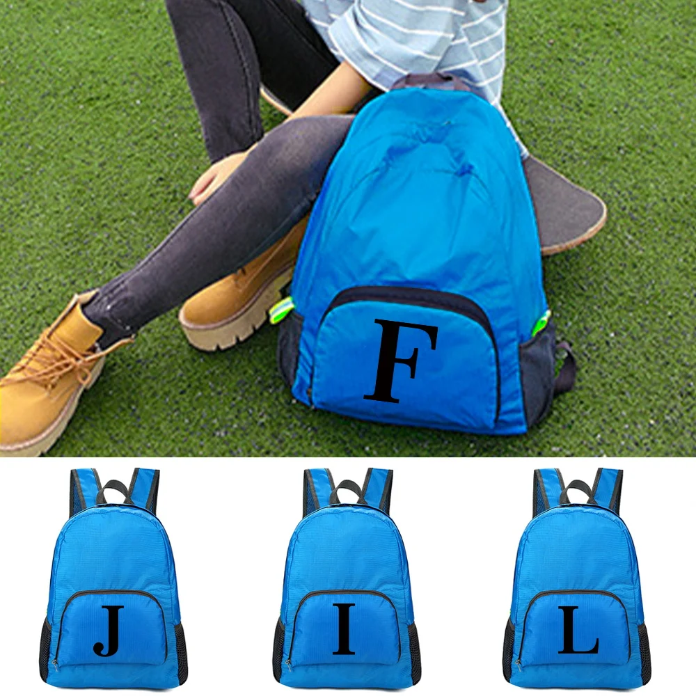 Outdoor Sports Light Weight Black Letter Print Backpack Travel Hiking Bag Camping Knapsack Men Women Child Blue Camping Daypack