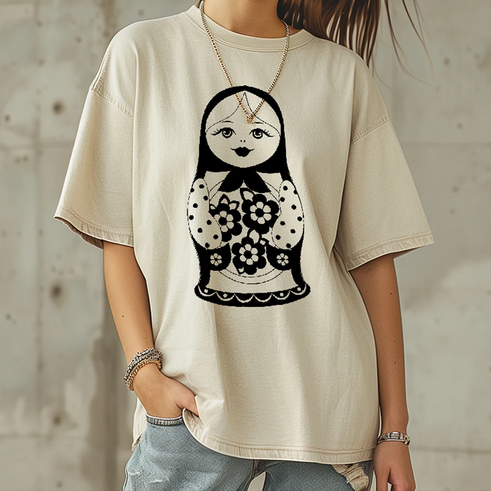 

Russian Style Matryoshka With Flower Trendy Vintage Unisex Washed T-shirt 90s Vintage Oversize T-Shirt Retro Washed Stylish Tee
