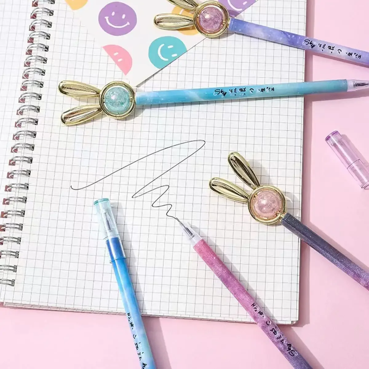 Stylos gel avec tête de lapin, fournitures d'écriture, papeterie scolaire et de bureau, vente en gros, 24 pièces