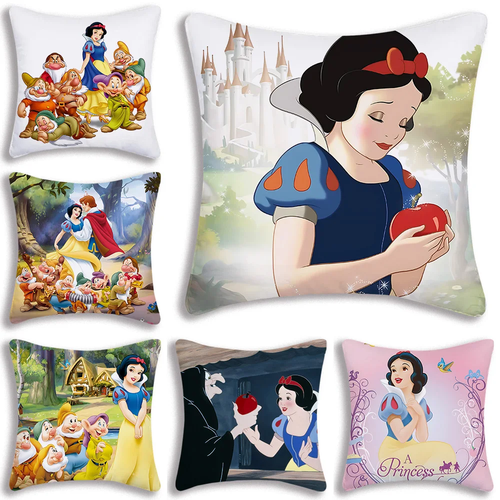 Disney Snow White Pillow Covers Cartoon Sofa Decorative Home Double-sided Printing Short Plush Cute Cushion Cover